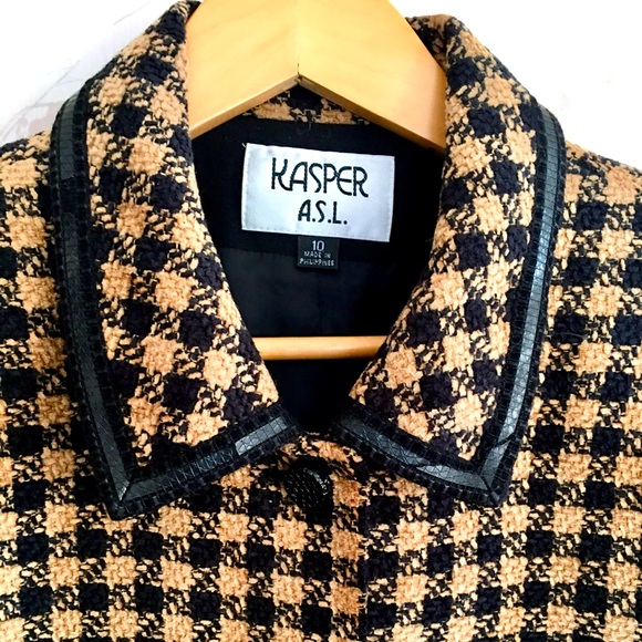 Kasper ASL Houndstooth Jacket with Faux Leather Trim 10 - Picture 5 of 16
